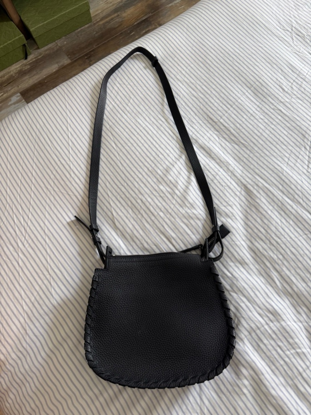 AllSaints Black Leather Woven-Edge Crossbody